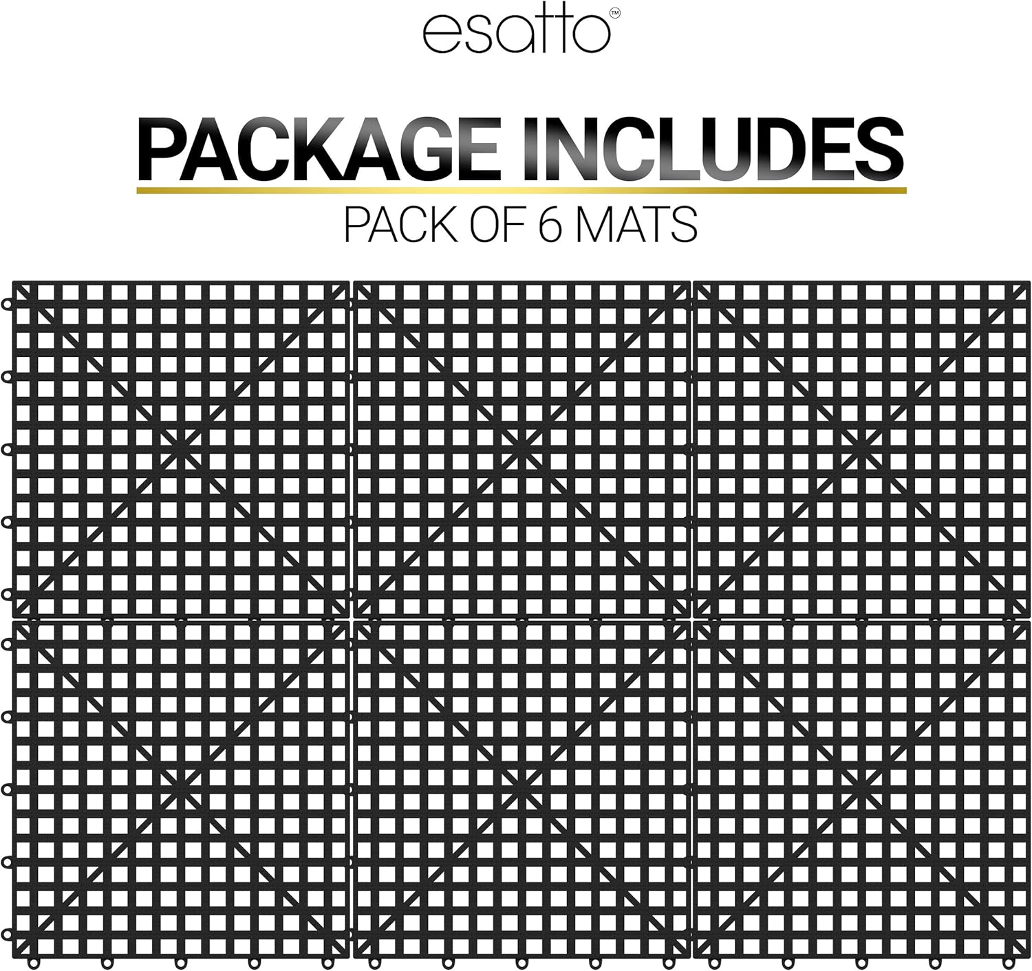 Esatto 6 Pack Interlocking Shelf Mats 12″, Black – for Spills, Clean Bars, Stain Protection, and an Anti-Slip Surface