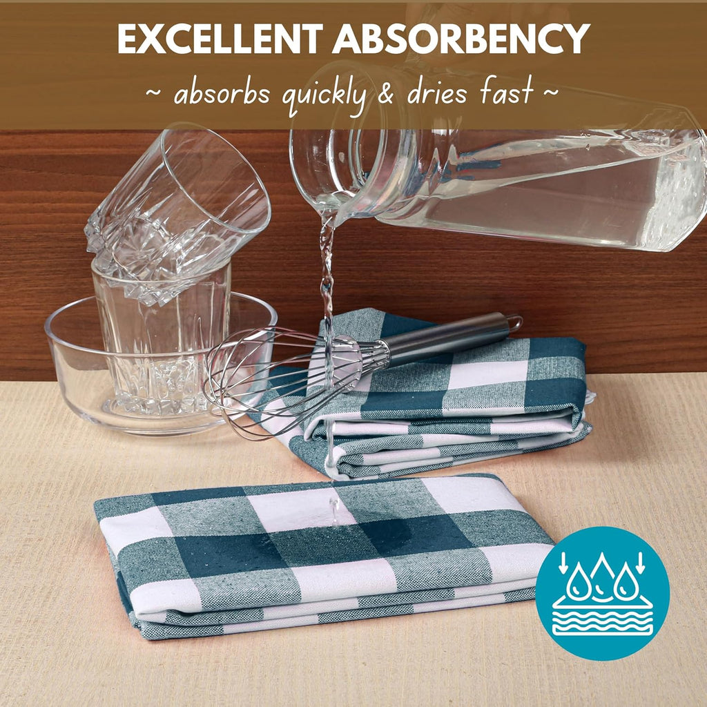 Native Fab 6-Pack Kitchen Towel with Hanging Loop 16x26 inches, Cotton Buffalo Check Kitchen Towels for Cleaning Drying, Washcloths Soft & Absorbent Cloth Rags, Bar Towel, Dish Cloth, Teal Green