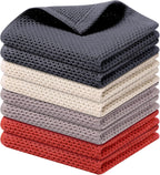 Kitinjoy 100% Cotton Kitchen Dish Cloths, 8 Pack Waffle Weave Ultra Soft Absorbent Dish Towels for Drying Dishes, Quick Drying Dish Rags, 12 X 12 Inch, Multicolor