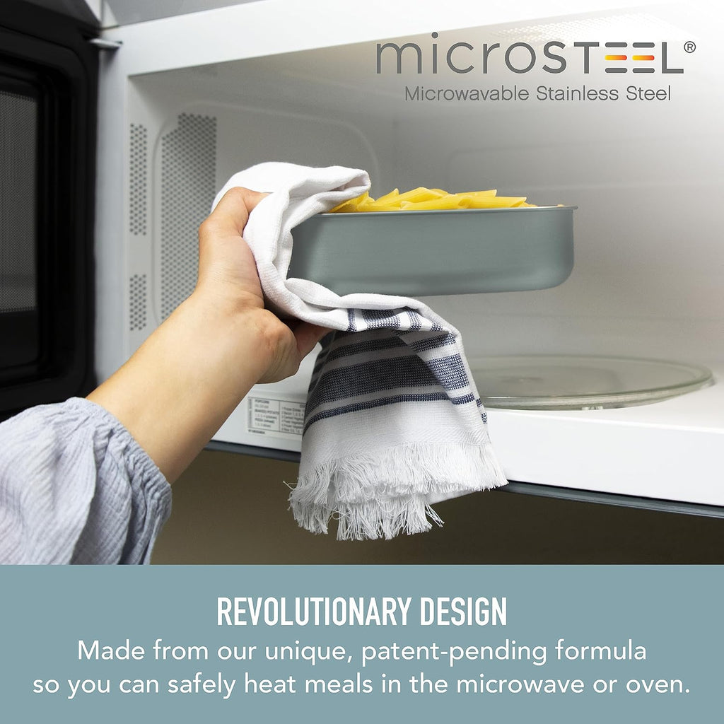 Bentgo MicroSteel Leak-Proof Lunch Box - Microwave-Safe, Oven-Safe, Bento-Style Container with Removable Divider, Airtight Lid, Sustainable Design, Odor & Stain Resistant (Aqua)