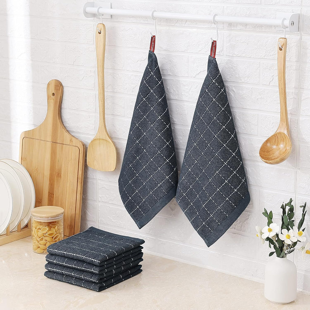 Homaxy 100% Cotton Terry Kitchen Dish Cloths, Ultra Soft and Absorbent Dish Towels for Kitchen, Suitable for Drying and Washing Dishes, 6 Pack, 12 x 12 Inches, Dark Grey