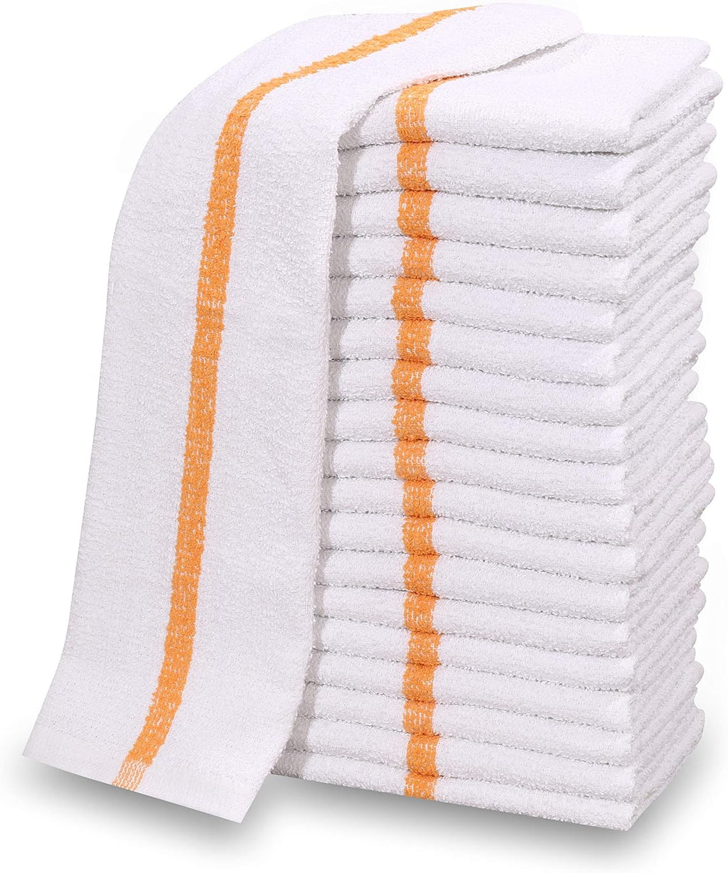 New Cotton Blend White Restaurant Bar Mops Kitchen Towels (36, Gold Stripe)