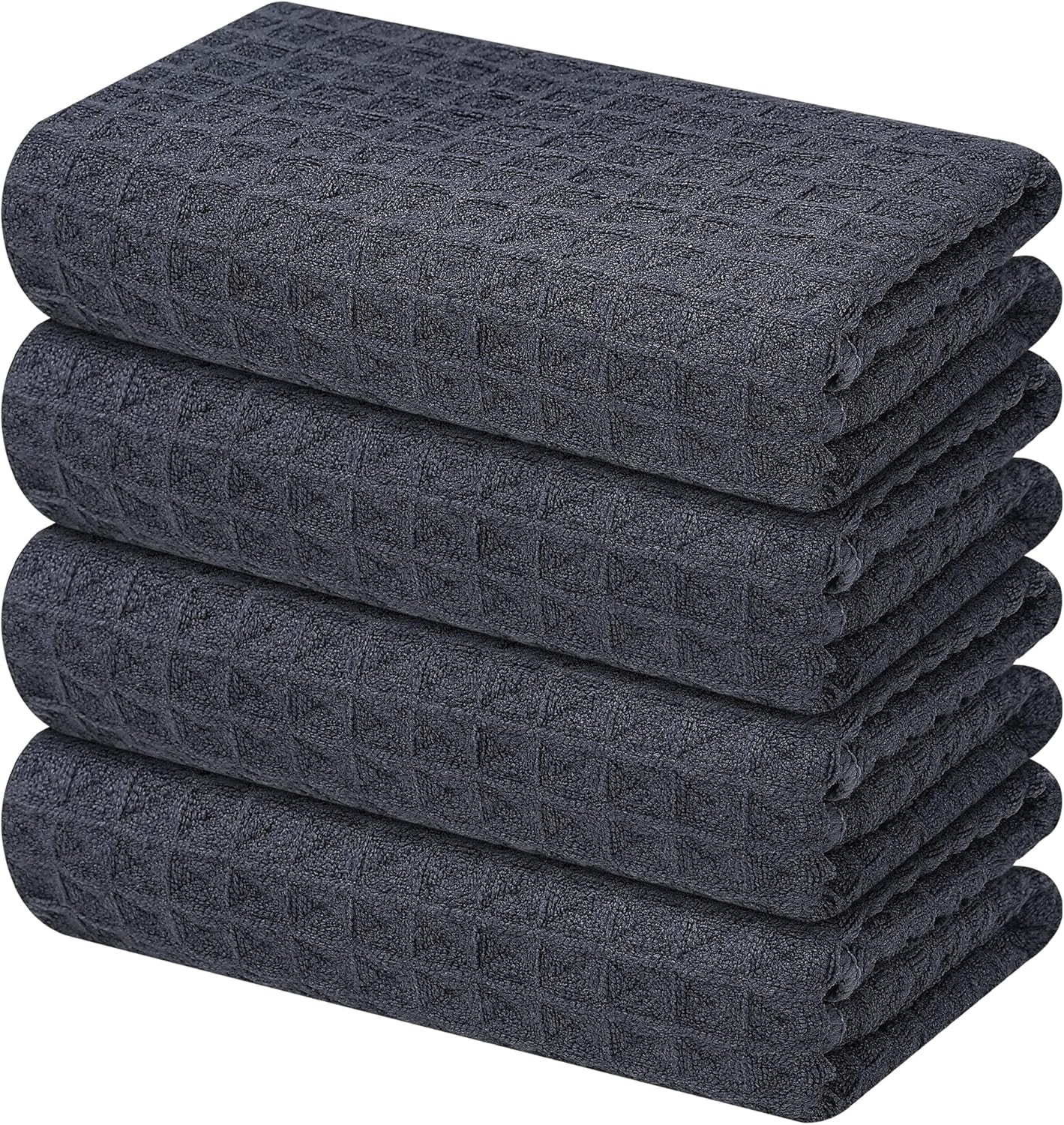 Homaxy Microfiber Waffle Weave Kitchen Towels, 16 x 28 Inch Ultra Absorbent and Solid Color Dish Towels, 4 Pack, Dark Grey