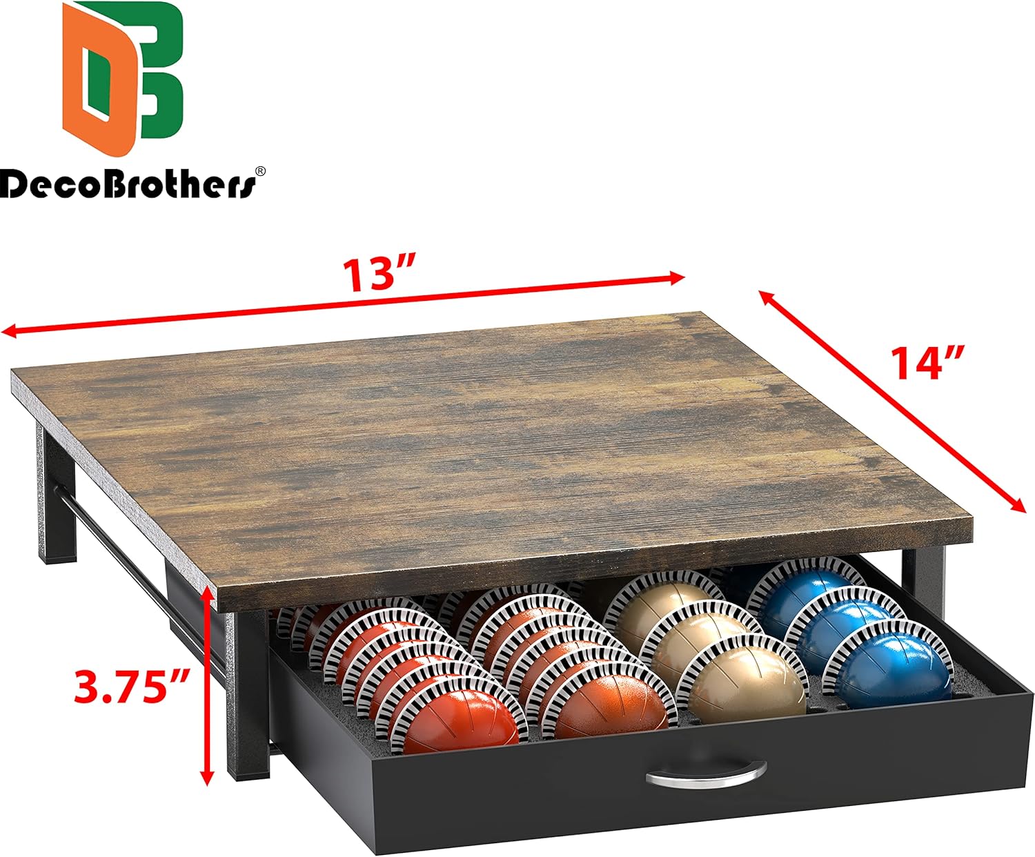 DecoBrothers Vertuo Pod Holder Drawer, 24 Large or 48 Small Nespresso Capsule Organizer, Rustic Brown