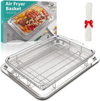 Air Fryer Basket for Oven, OPENICE 15.6" x 11.6" Large Air Fryer Tray and Pan with 30PCS Parchment Papers, Stainless Steel Oven Air Fryer Basket and Tray for Baking Grilling