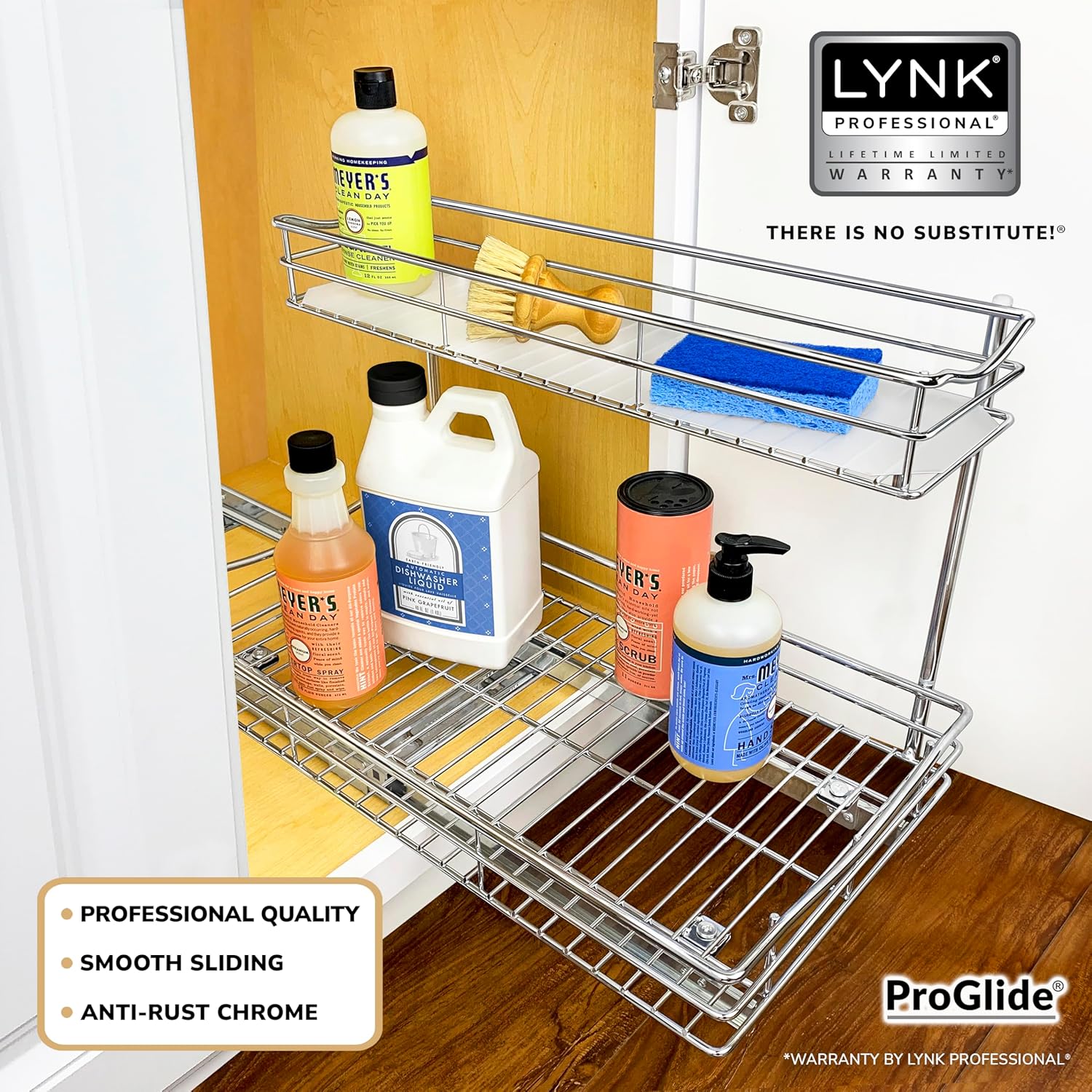 LYNK PROFESSIONAL® Pull Out Under Sink Kitchen Cabinet Organizer - 11.5 in. x 18 inch deep Drawer - Sliding Shelf Organizer for Cabinets and Undersink Storage Shelves - Lifetime Ltd. Warranty – Chrome