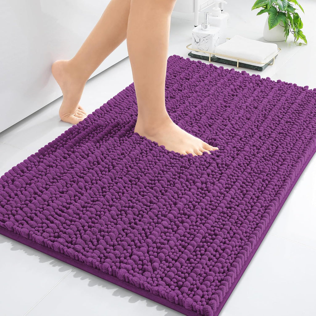 Arotive Luxury Chenille Bathroom Rug Mat, Extra Soft Thick Absorbent Shaggy Bath Rugs, Non-Slip Machine Wash Dry, Plush Bath Mats for Bathroom, Shower and Tub, 30x17, Purple
