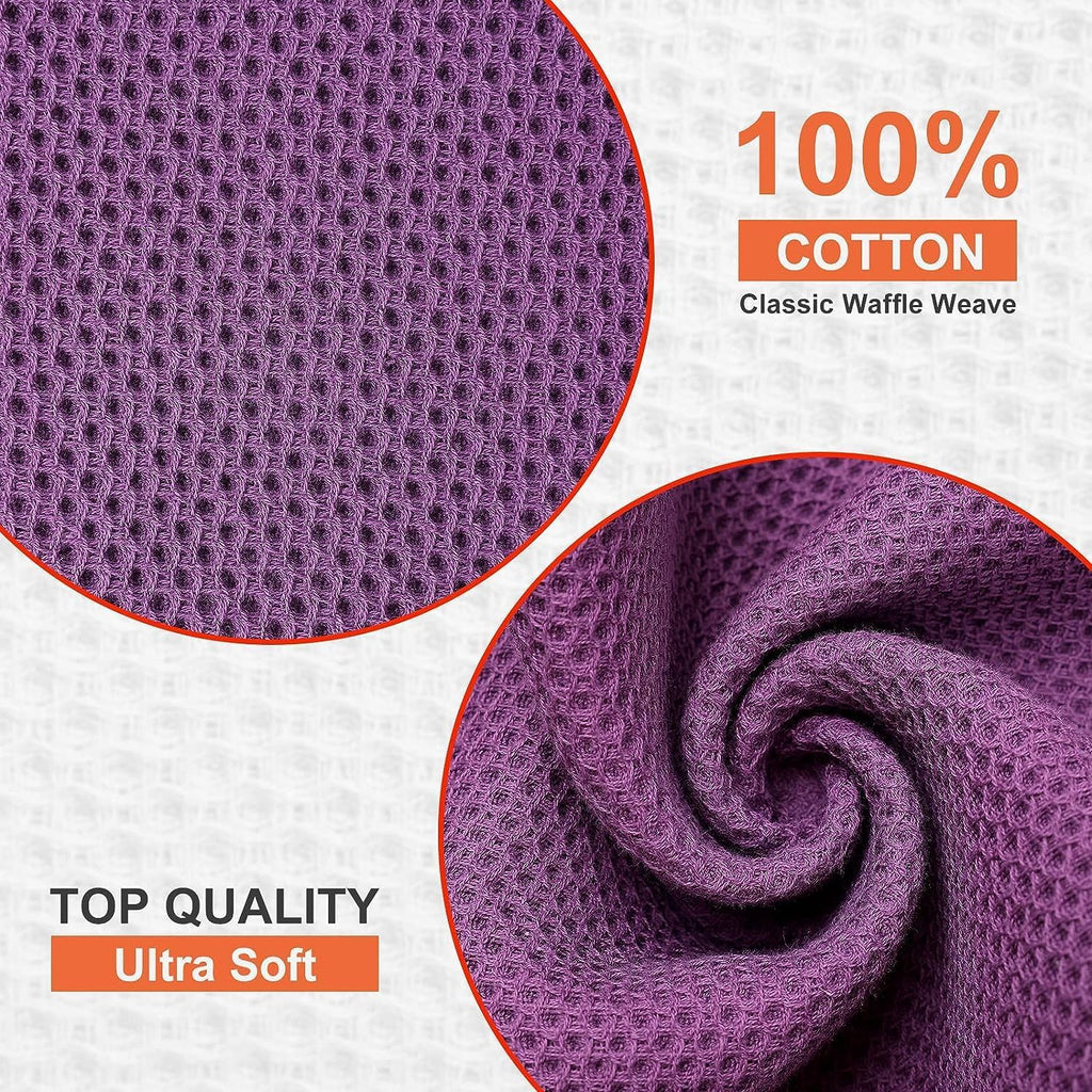 Kitinjoy 100% Cotton Kitchen Dish Cloths, 8 Pack Waffle Weave Ultra Soft Absorbent Dish Towels for Drying Dishes Quick Drying Kitchen Towels Dish Rags, 12 X 12 Inches, Violet