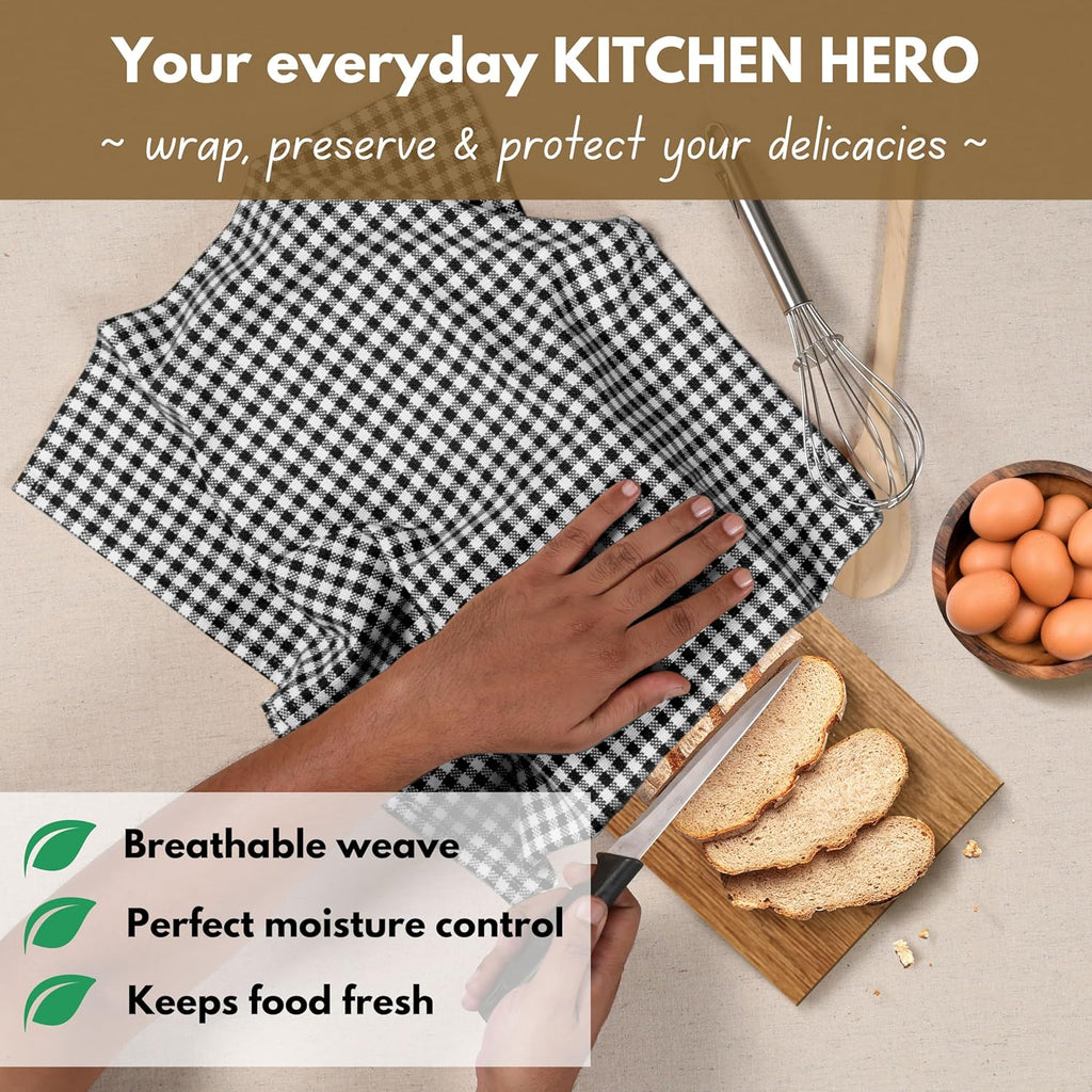 Native Fab Black Gingham Dish Towels 16"x26" Set of 12 - Cotton Mini Check Plaid Towels, Soft Absorbent Dishcloths with Hanging Loop, Kitchen Towel for Quick Drying - Black White