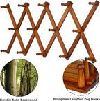 Dseap Accordian Wall Hanger: 16” High Wooden Wall Expandable Coat Rack, Hat Rack Holder, Accordion Hook for Baseball Caps, Coats, Mugs, 14 Peg Hooks, Brown