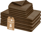 Native Fab Cotton Dish Towel & Dishcloths 8 Piece Set - Soft, Absorbent, Durable, Washable, Fast Drying Towels for Cleaning, Cooking, Baking - Ideal for Home, Kitchen, BBQ & Outdoor Use - Brown