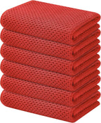 Kitinjoy 100% Cotton Waffle Weave Kitchen Towels, 6-Pack Super Soft and Absorbent Dish Towels for Drying Dishes, Kitchen Hand Towels, 13 in x 28 in, Brick Red