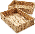 Casafield Set of 2 Bathroom Storage Baskets, Natural - Water Hyacinth, 15.75" W x 11.25" D x 3.25" H, Woven Toilet Tank Topper Bins for Organizing Tissues, Toilet Paper, Toiletries, Shelves