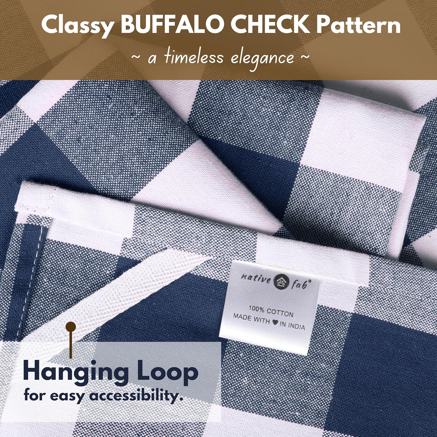 Native Fab 12-Pack Kitchen Towel with Hanging Loop 16x26 inches, Cotton Buffalo Check Kitchen Towels for Cleaning Drying, Washcloths Soft & Absorbent Cloth Rags, Bar Towel, Dish Cloth, Navy