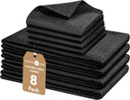 Native Fab Cotton Kitchen Towel & Dishcloths Set - 8 Pieces, Ultra Absorbent, Washable, Quick Drying, Durable Towels for Cooking, Cleaning, Baking - Ideal for Home, Restaurants, Cafes - Black