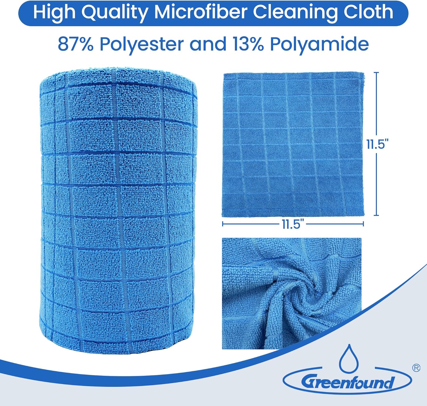 Greenfound Microfiber Cleaning Cloth Roll -80 Pack,Tear Away Towels for Car,Reusable Paper Towels Washable,Super Absorbent,Lint Free Cleaning Rags for House,Kitchen,Window-11.5"×11.5"(Check Blue)