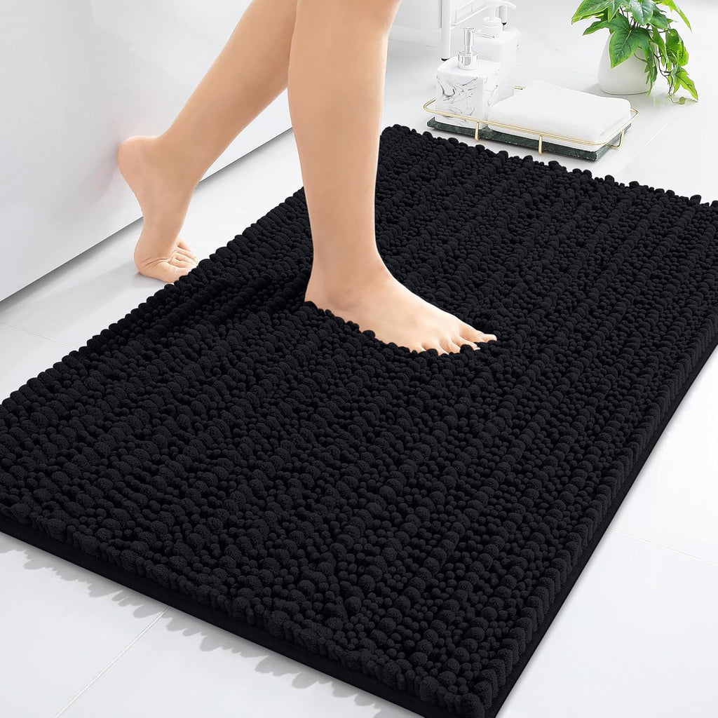 Arotive Luxury Chenille Bathroom Rug Mat, Extra Soft Thick Absorbent Shaggy Bath Rugs, Non-Slip Machine Wash Dry, Plush Bath Mats for Bathroom, Shower and Tub, 36x24, Black