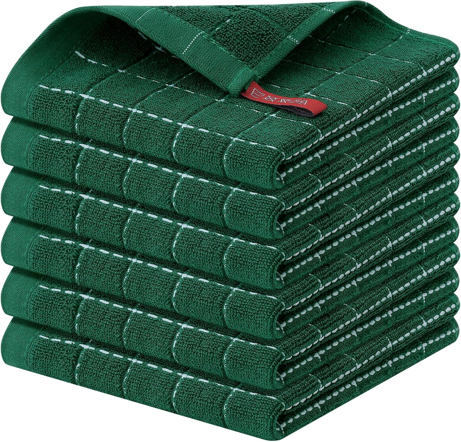Homaxy 100% Cotton Terry Kitchen Dish Cloths, Ultra Soft and Absorbent Dish Towels for Kitchen, Perfect for Drying and Washing Dishes, 6 Pack, 12 x 12 Inches, Dark Green