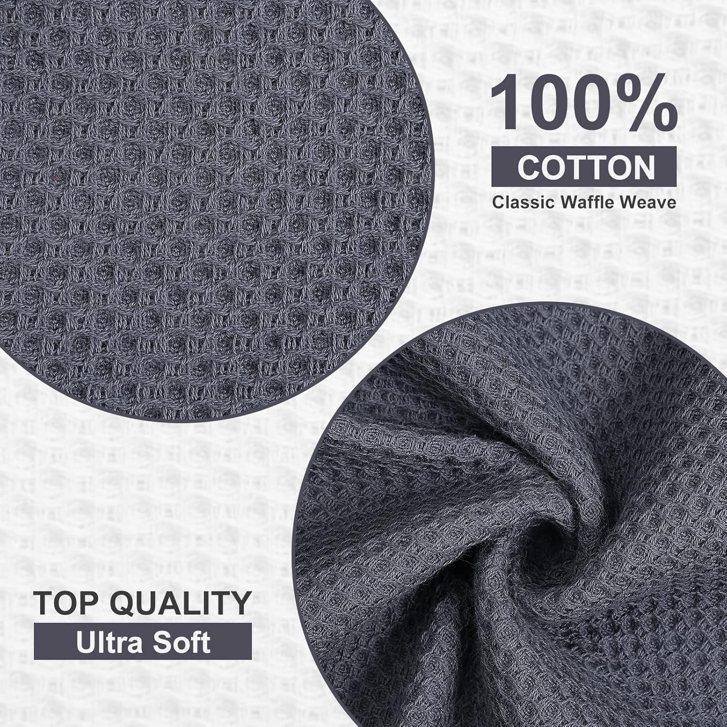 Kitinjoy 100% Cotton Kitchen Dish Cloths, 12 Pack Waffle Weave Ultra Soft Absorbent Dish Towels for Drying Dishes Quick Drying Kitchen Towels Dish Rags, 12 X 12Inch, Dark Grey