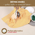 Native Fab 12 Pack Mini Check Yellow Kitchen Towels 16"x26" - Gingham Plaid Cotton Dish Towels - Absorbent Dishcloth Set, Soft Reusable Towel with Hanging Loop - Yellow White