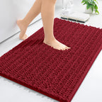 Arotive Luxury Chenille Bathroom Rug Mat, Extra Soft Thick Absorbent Shaggy Bath Rugs, Non-Slip Machine Wash Dry, Plush Bath Mats for Bathroom, Shower and Tub, 34x21, Red