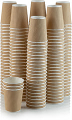 NYHI 150 8 oz Ripple Kraft Paper Cups Brown Hot Cold 3 Layer Rippled Small Insulated Disposable Coffee Cups for Cappuccino Hot Cocoa or Iced Drinks