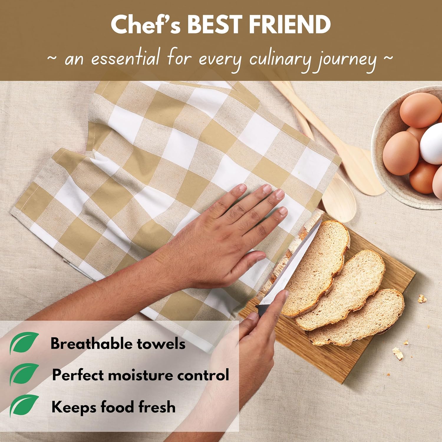 Native Fab 12 Pack Buffalo Check Kitchen Towel 16"x26" - Cotton Dish Towels Washable - Absorbent Tea Towels, Soft Hand Towel with Hanging Loop, Dish Cloth Set - Beige White