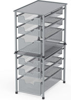 Simple Houseware Stackable 3 Tier Sliding Basket Organizer Drawer, Silver