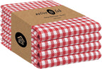 Native Fab Gingham Cotton Kitchen Towel 4 Pack 16"x26" - Absorbent Tea Linen Towels, Dish Cloths, Restaurant Cleaning Towel, Dish Towels with Hanging Loop, Red White