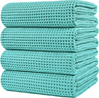 POLYTE Microfiber Oversize Quick Dry Lint Free Bath Towel, 60 x 30 in, 4 Pack (Waffle Weave)