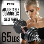 TELK – Adjustable Dumbbell Set – Home Gym Weight Set with Baked Enamel Cast Iron Plates – Space-Saving Free Weights for Strength Training