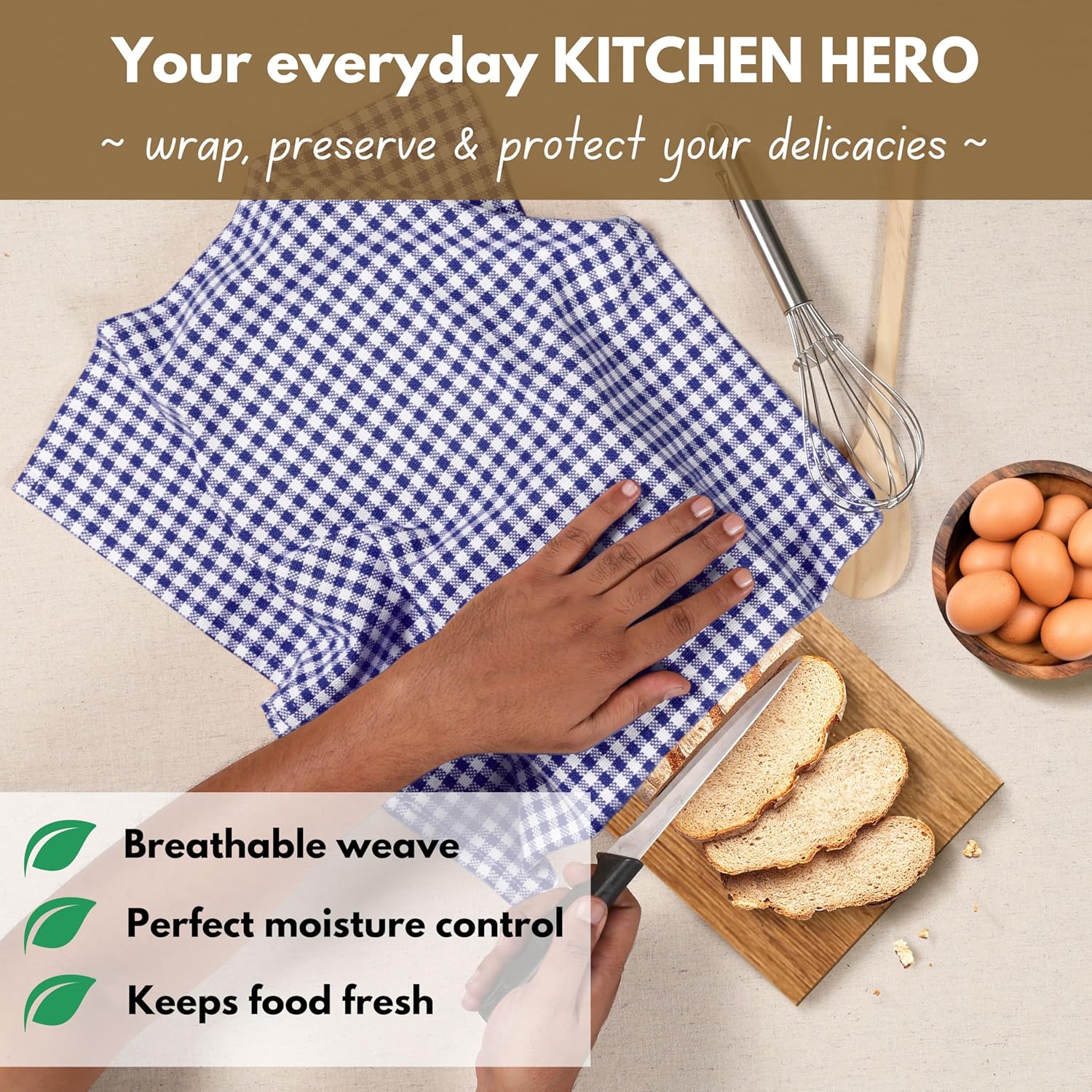 Native Fab Gingham Dish Towels 16x26 inches Set of 4 - Absorbent Washable Dishcloths, Dish Towels for Quick Drying Dishes, Kitchen Hand Towels with Hanging Loop, Blue White