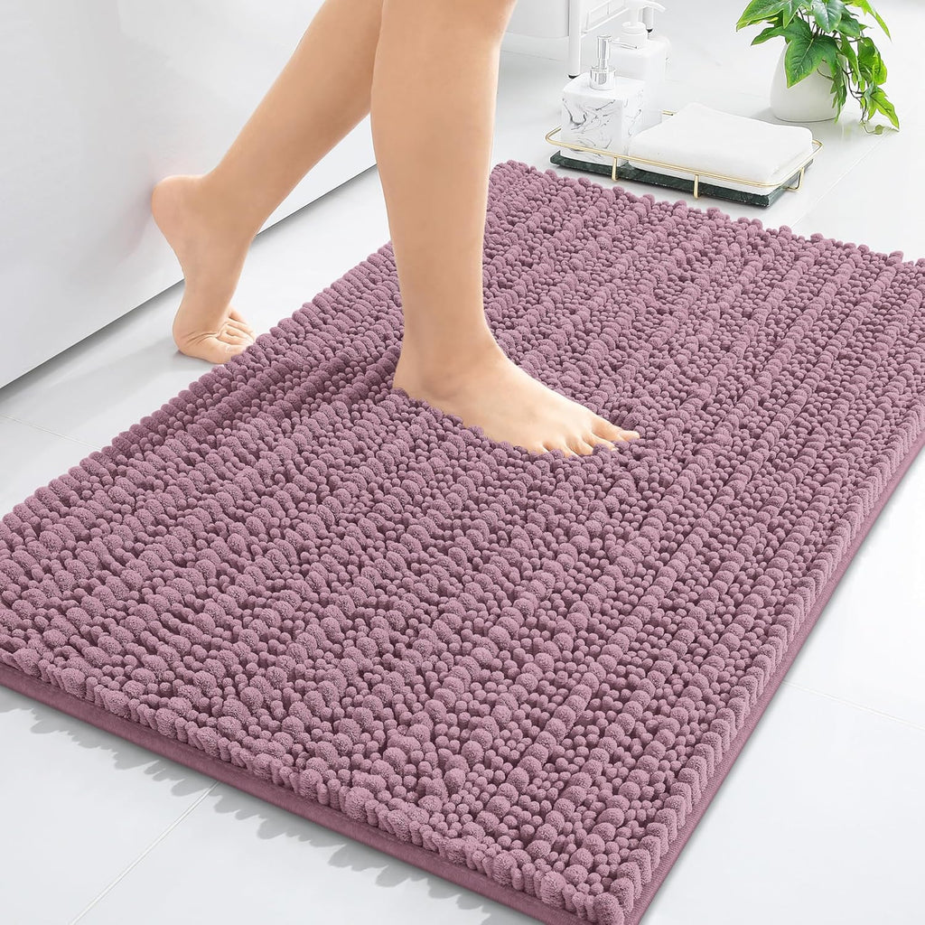 Arotive Luxury Chenille Bathroom Rug Mat, Extra Soft Thick Absorbent Shaggy Bath Rugs, Non-Slip Machine Wash Dry, Plush Bath Mats for Bathroom, Shower and Tub, 34x21, Deep Plum