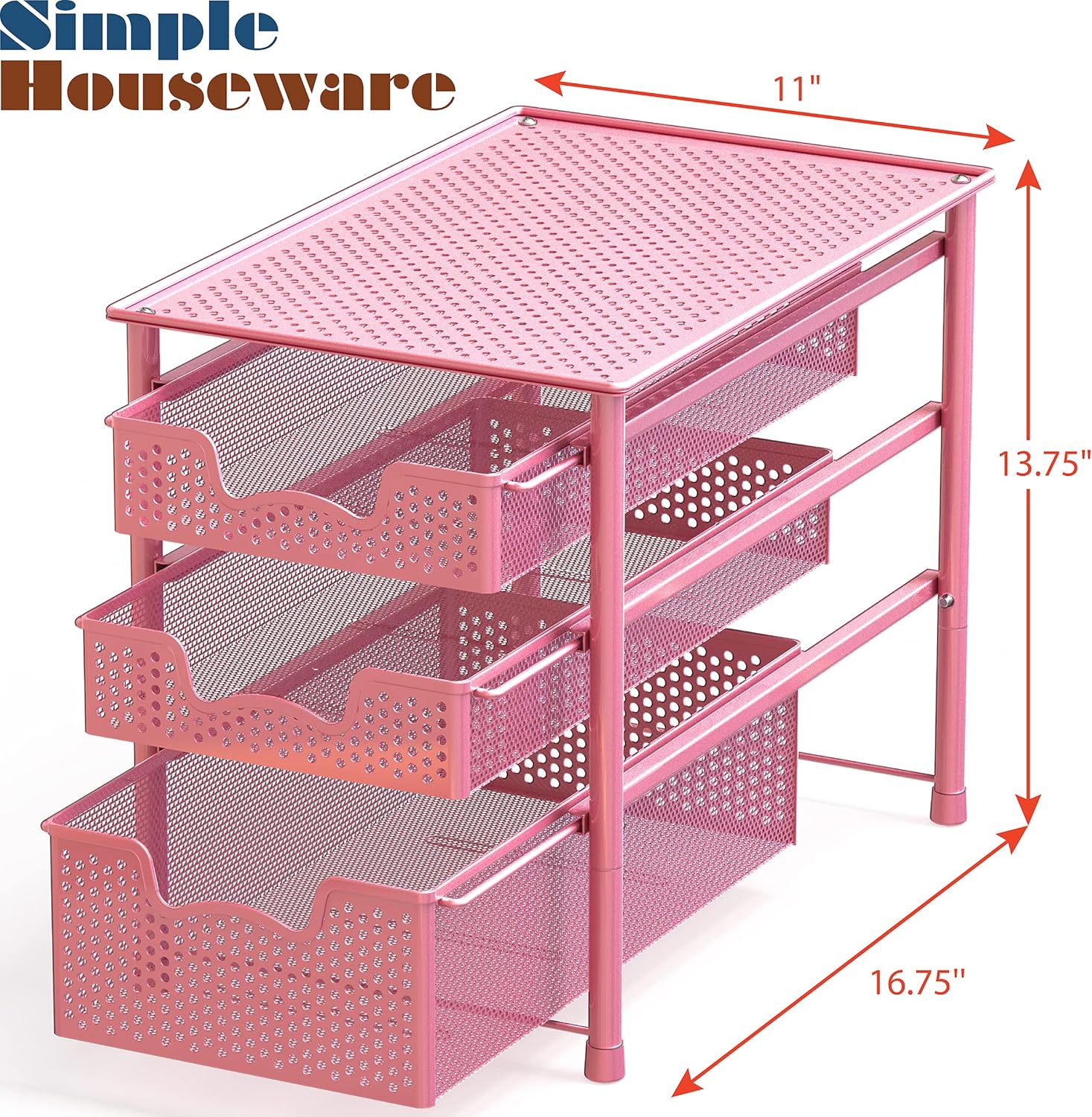 Simple Houseware Stackable 3 Tier Sliding Basket Organizer Drawer, Pink