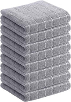 Homaxy 100% Cotton Terry Kitchen Towels(Light Grey, 13 x 28 inches), Checkered Designed, Soft and Super Absorbent Dish Towels, 8 Pack