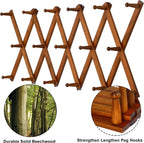 Dseap Accordian Wall Hanger: 16” High Wooden Wall Expandable Coat Rack, Hat Rack Holder, Accordion Hook for Baseball Caps, Coats, Mugs, 17 Peg Hooks, Brown