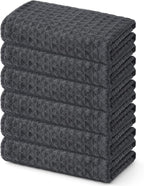 Homaxy Microfiber Waffle Weave Kitchen Towels, 16 x 28 Inch Ultra Absorbent and Solid Color Dish Towels, 6 Pack, Dark Grey