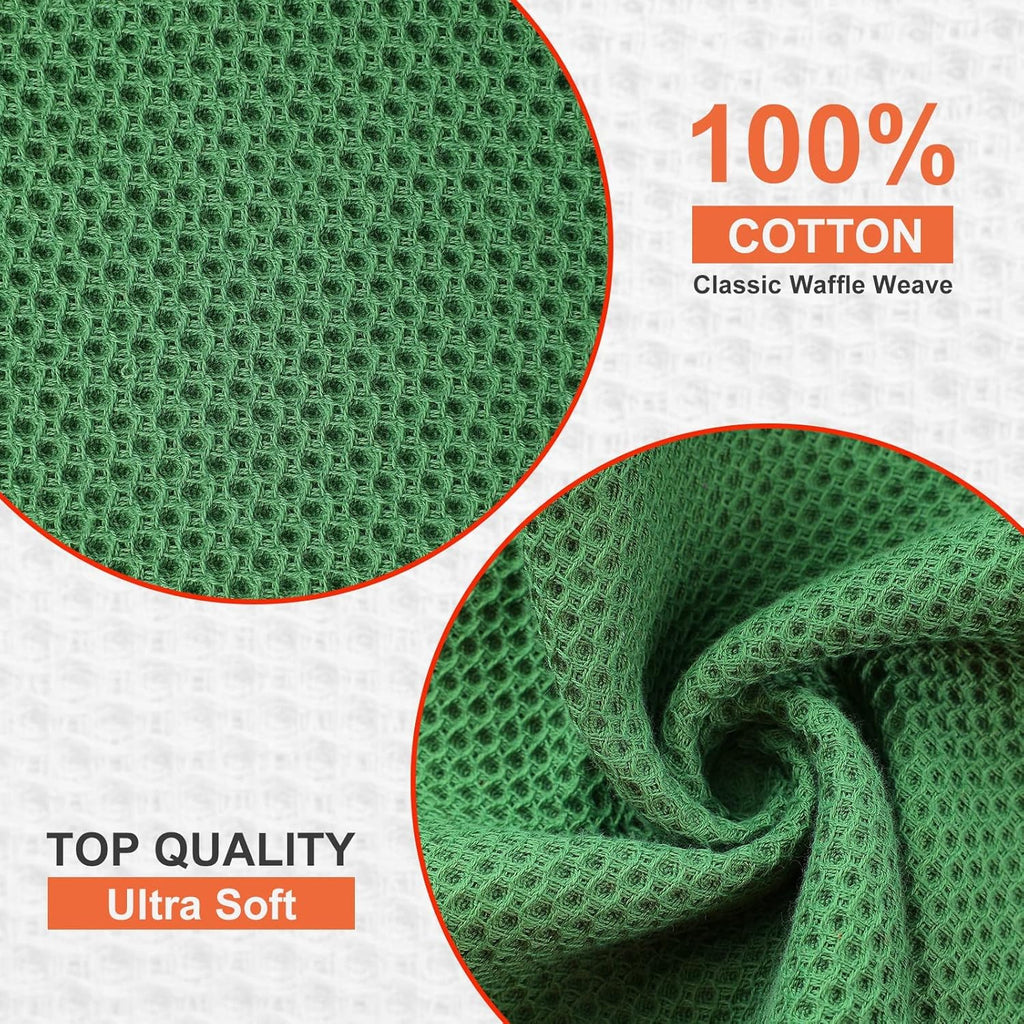 Kitinjoy 100% Cotton Kitchen Dish Cloths, 12 Pack Waffle Weave Ultra Soft Absorbent Dish Towels for Drying Dishes Quick Drying Kitchen Towels Dish Rags, 12 X 12 Inches, Grass Green