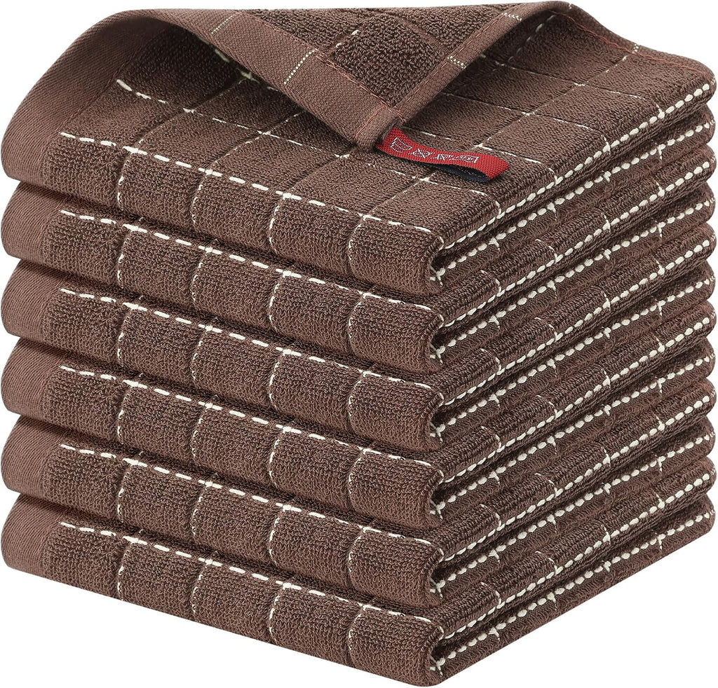 Homaxy 100% Cotton Terry Kitchen Dish Cloths, Ultra Soft and Absorbent Dish Towels for Kitchen, Suitable for Drying and Washing Dishes, 6 Pack, 12 x 12 Inches, Brown