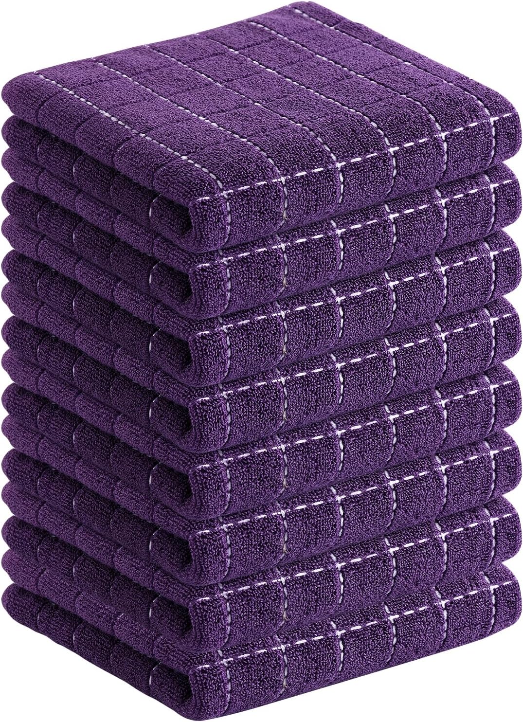 Homaxy 100% Cotton Terry Kitchen Towels(Purple, 13 x 28 inches), Checkered Designed, Soft and Super Absorbent Dish Towels, 8 Pack