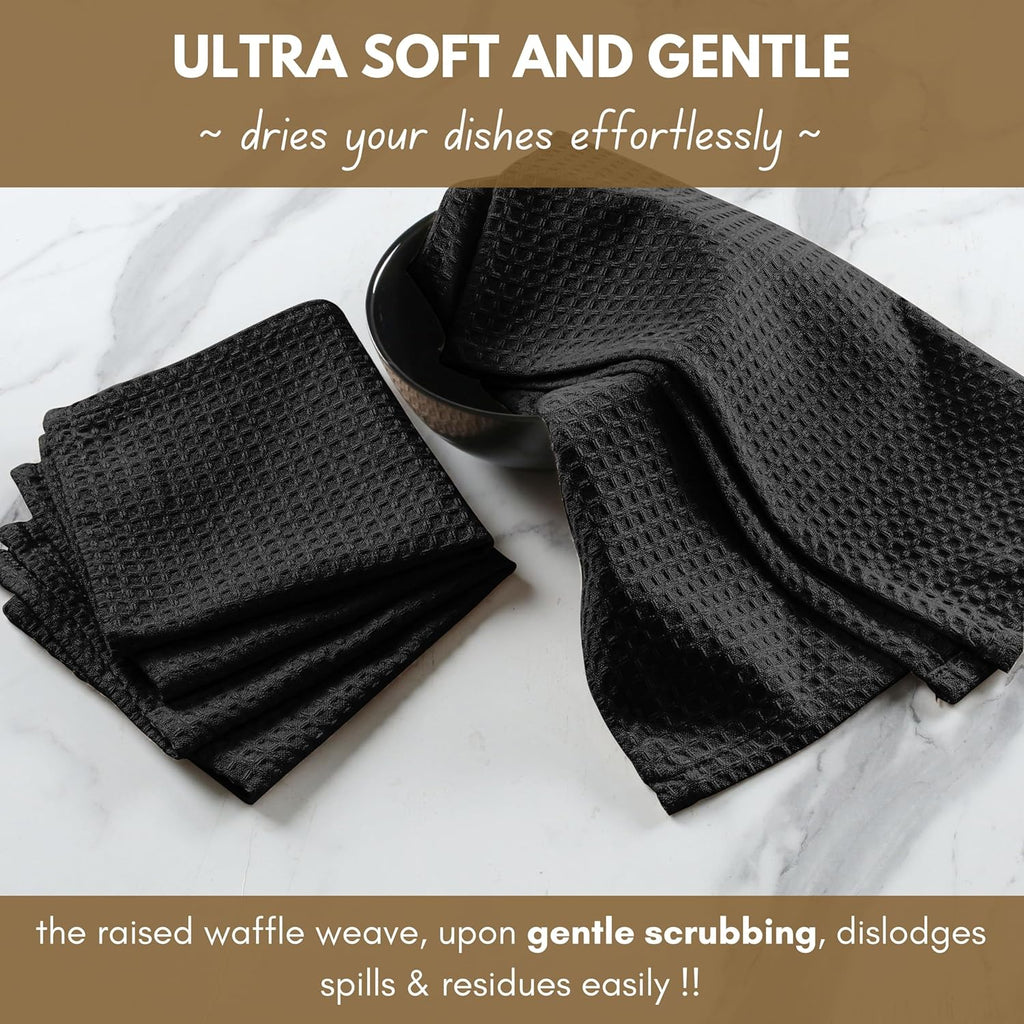 Native Fab 12 Pack Cotton Dish Cloths - Absorbent, Quick Drying, Washable, Durable Towels for Cleaning, Cooking & Baking - Perfect for Everyday Use, Home, Bars, Restaurants - 12x12 Inches - Black