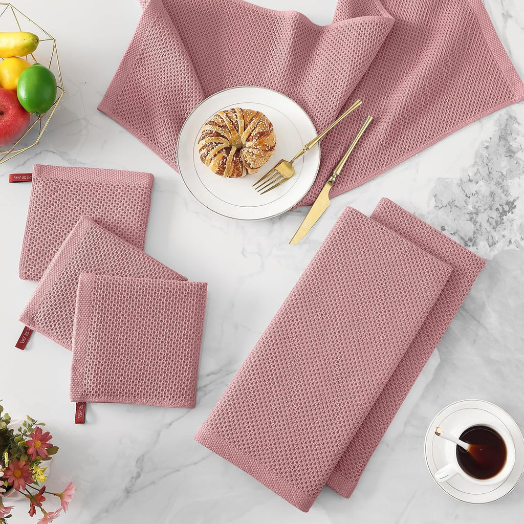 Kitinjoy 100% Cotton Waffle Weave Kitchen Towels (13 X 28 Inches, Dried Roses), 4-Pack Super Soft and Absorbent Dish Towel for Drying Dishes, Kitchen Hand Towels