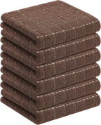 Homaxy 100% Cotton Terry Kitchen Towels(Brown, 13 x 28 inches), Checkered Designed, Soft and Super Absorbent Dish Towels, 6 Pack