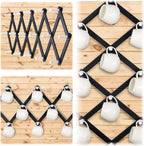 Dseap Accordian Wall Hanger: Wooden Coat Rack Wall Mounted, Hat Racks for Baseball Caps, Mug Rack, 16 Peg Hooks, Black & White