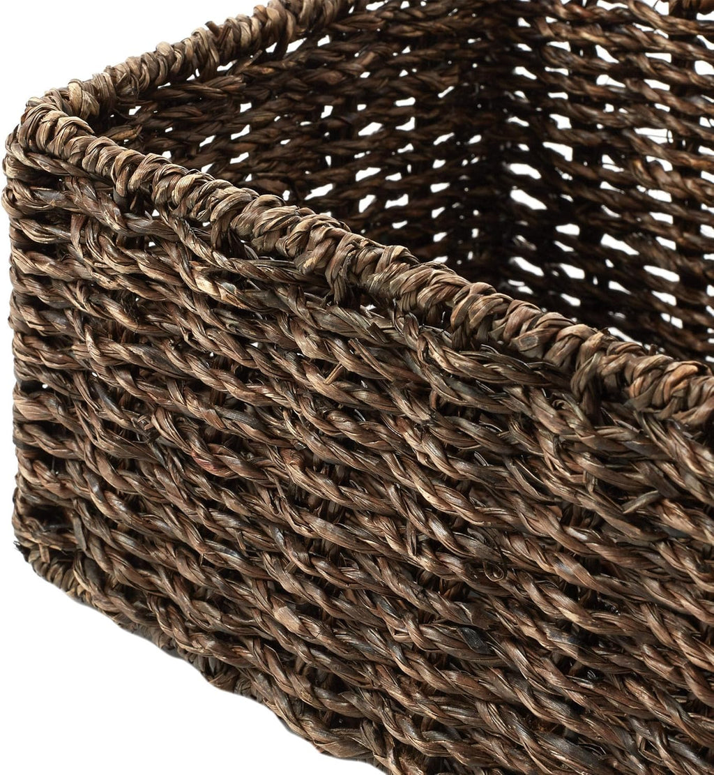 Casafield Set of 2 Bathroom Storage Baskets, Espresso - Seagrass, 16" W x 6.75" D x 4.25" H, Woven Toilet Tank Topper Bins for Organizing Tissues, Toilet Paper, Toiletries, Shelves