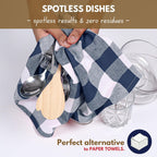 Native Fab 4-Pack Kitchen Towel with Hanging Loop 16x26 inches, Cotton Buffalo Check Kitchen Towels for Cleaning Drying, Washcloths Soft & Absorbent Cloth Rags, Bar Towel, Dish Cloth, Navy