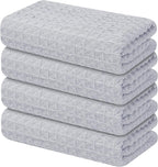 Homaxy Microfiber Waffle Weave Kitchen Towels, 16 x 28 Inch Ultra Absorbent and Solid Color Dish Towels, 4 Pack, Grey