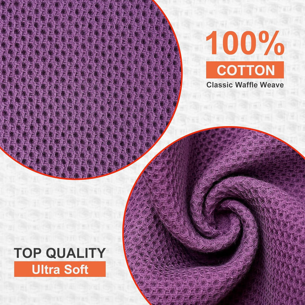Kitinjoy 100% Cotton Kitchen Dish Cloths, 6 Pack Waffle Weave Ultra Soft Absorbent Dish Towels for Drying Dishes Quick Drying Kitchen Towels Dish Rags, 12 X 12 Inches, Violet