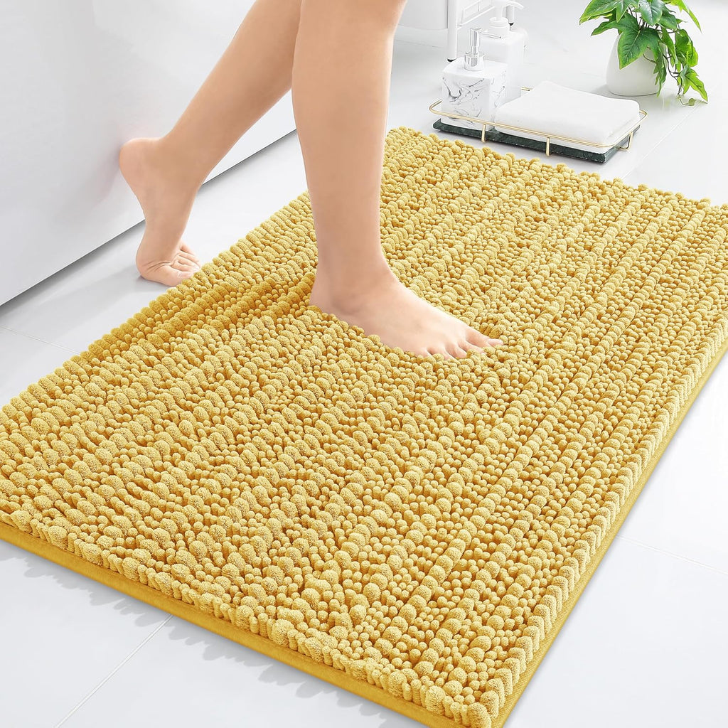 Arotive Luxury Chenille Bathroom Rug Mat, Extra Soft Thick Absorbent Shaggy Bath Rugs, Non-Slip Machine Wash Dry, Plush Bath Mats for Bathroom, Shower and Tub, 24x16, Yellow