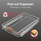 Pull Out Cabinet Organizer(14" W x 21" D), Heavy Duty Slide Out Pantry Shelves, Storage Shelf Drawer Basket for 15-1/4” Cabinet Opening, Pull Shelf Storage for Pots, Chrome